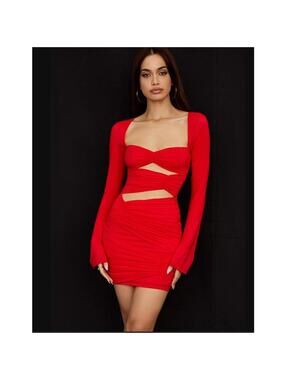 House Of CB Silk Cut Out Mini Dress Scarlet Size Medium NWT